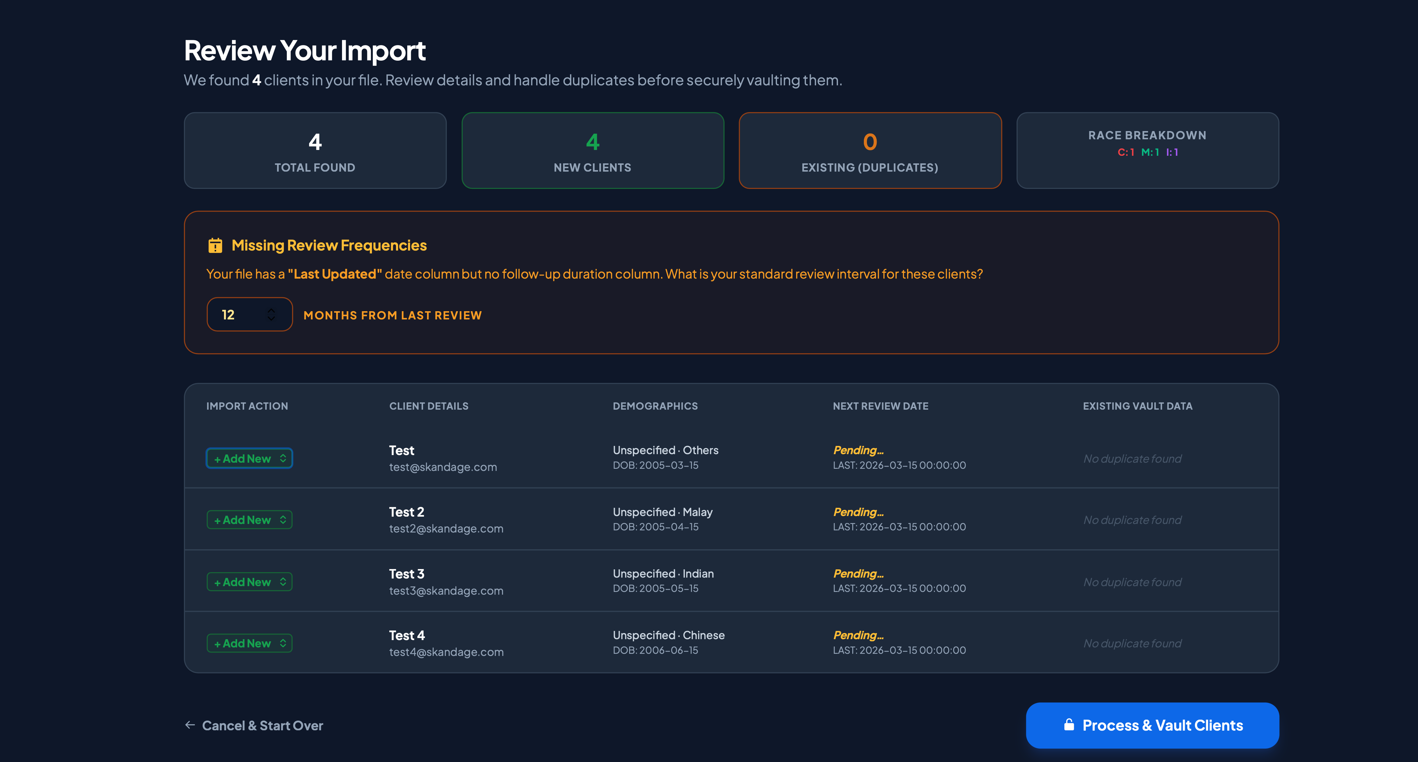 Import screen page